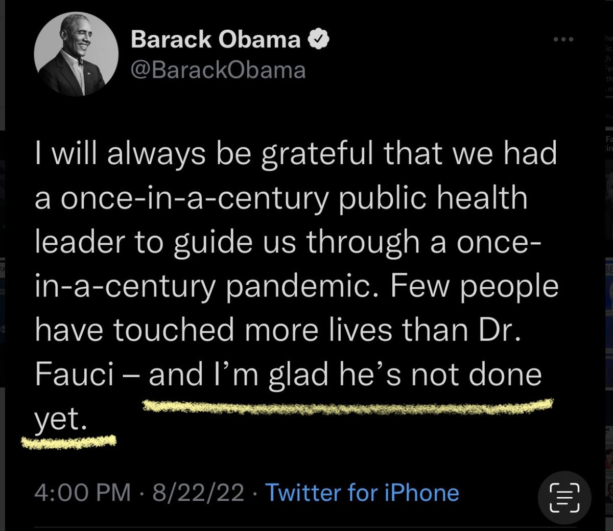 Yolo304741's tweet photo. Obama says Fauci isn’t don’t yet. What’s his next move? https://t.co/O6nWHDmuIE