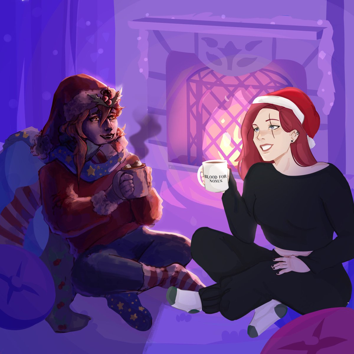 MerryRiftmas's tweet photo. Deep in conversation Talon and Katarina are cosied up discussing the best hot chocolate toppings - marshmallows? Or foam with chocolate shavings?

🎨 @lamespin @siderealbandit https://t.co/swt2C1nR60