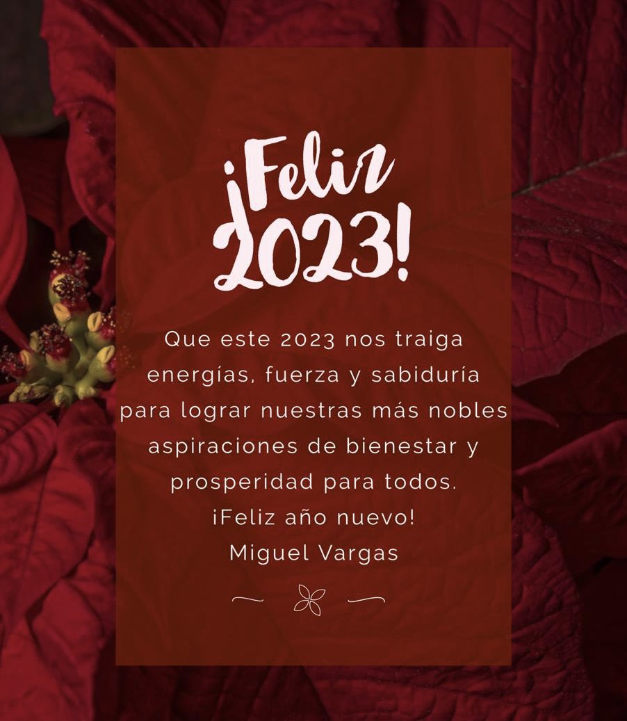 ¡Feliz 2023! 
Que este 2023 nos traiga energías, fuerza y sabiduria para lograr nuestras más nobles aspiraciones de bienestar y prosperidad para todos.

¡Feliz año nuevo!