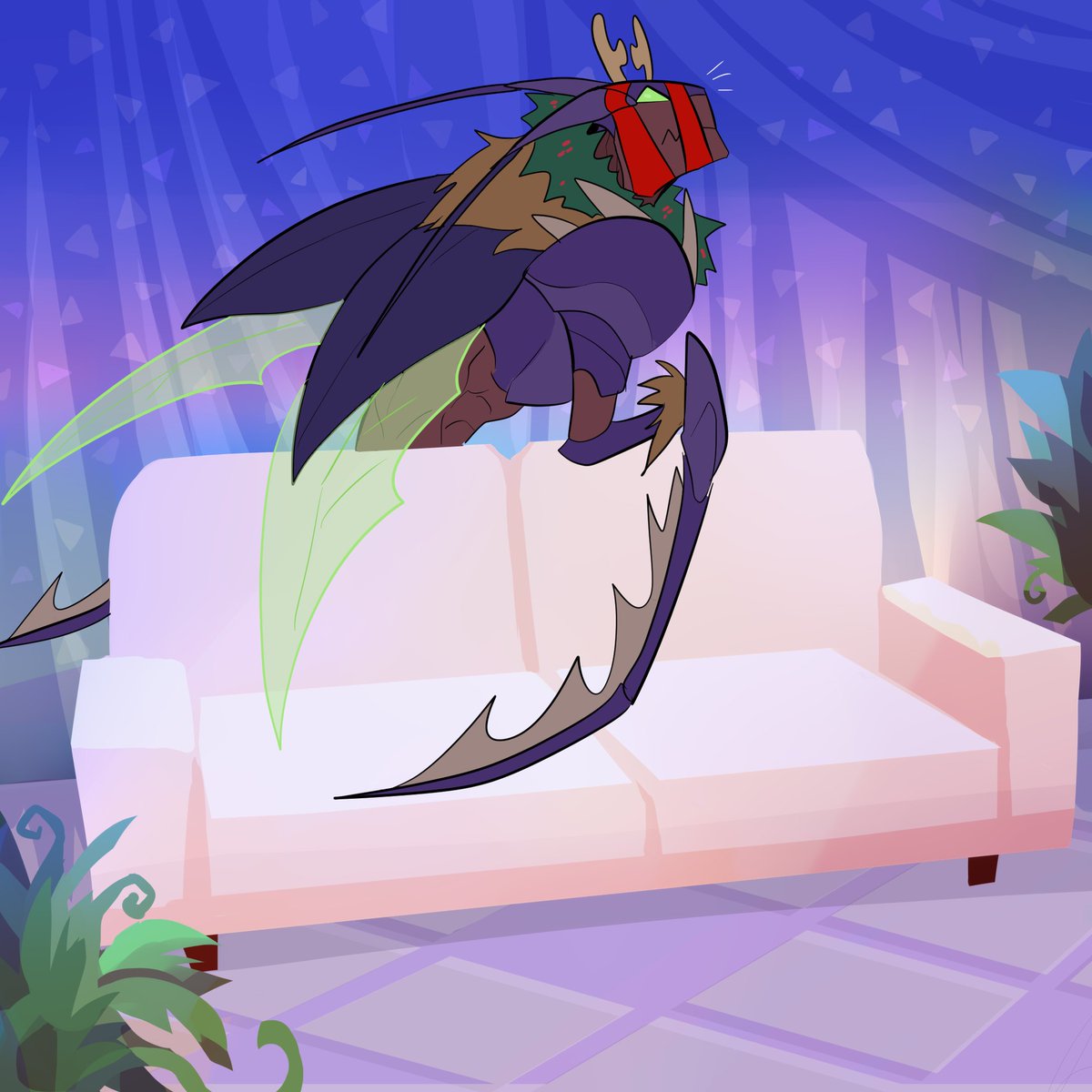MerryRiftmas's tweet photo. Come back Kha'Zix, you have something stuck on your head! Oh, will someone get him from behind the couch? 

@starbitsoda https://t.co/SBNPVMhvdh