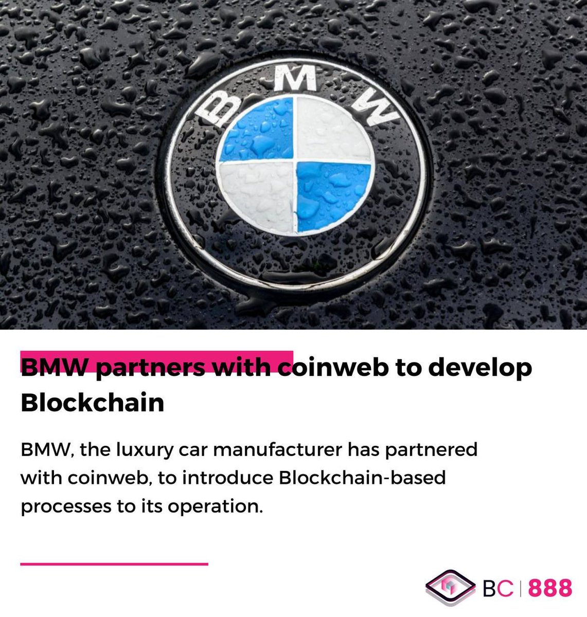 Blockchain888_'s tweet photo. 🔴BMW partners with coinweb to develop Blockchain

#partnership #BMW #blockchain #crypto #cryptonews https://t.co/1cl3F4CJOT