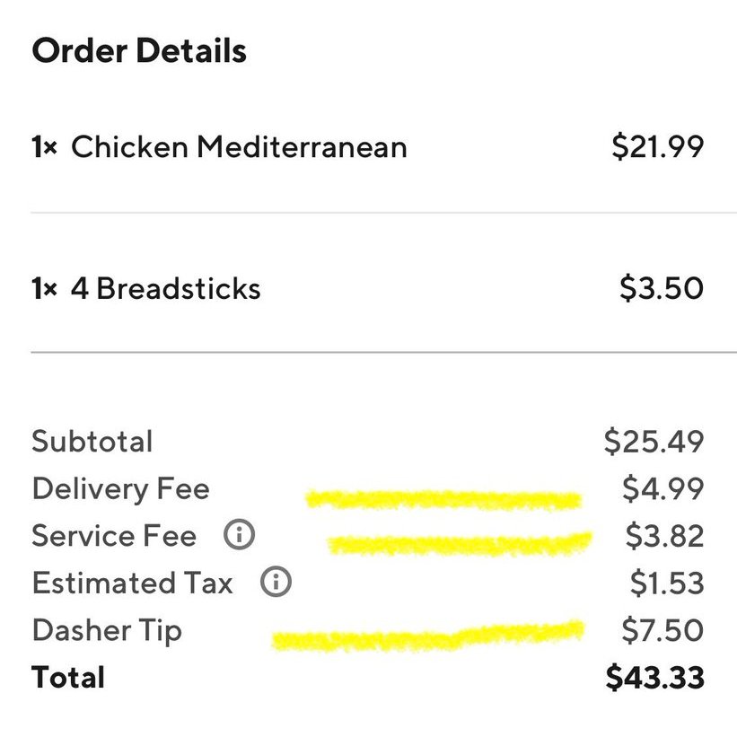LRBitisnot's tweet photo. #ReaderQuestion
"Iโm curious if you know what these weird fees are about. I have zero problems paying the tip and taxes. But delivery & service fees too, who do they go to? Not the driver I assume. I only ordered this way one time. Wonโt be doing it again, too expensive." https://t.co/IPWK3UmL7l