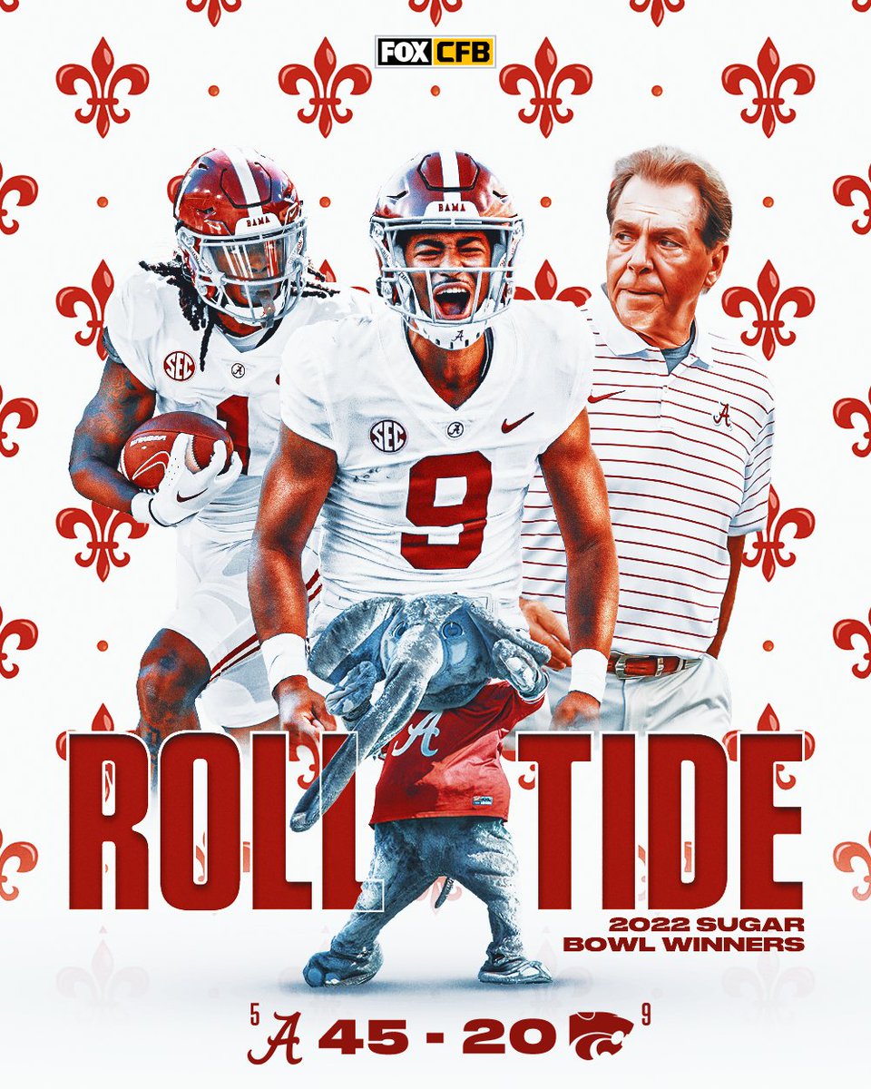 ALABAMA WINS THE SUGAR BOWL! 🏆🐘

<a href="/AlabamaFTBL/">Alabama Football</a> takes down K-State 45-20 in New Orleans 👏