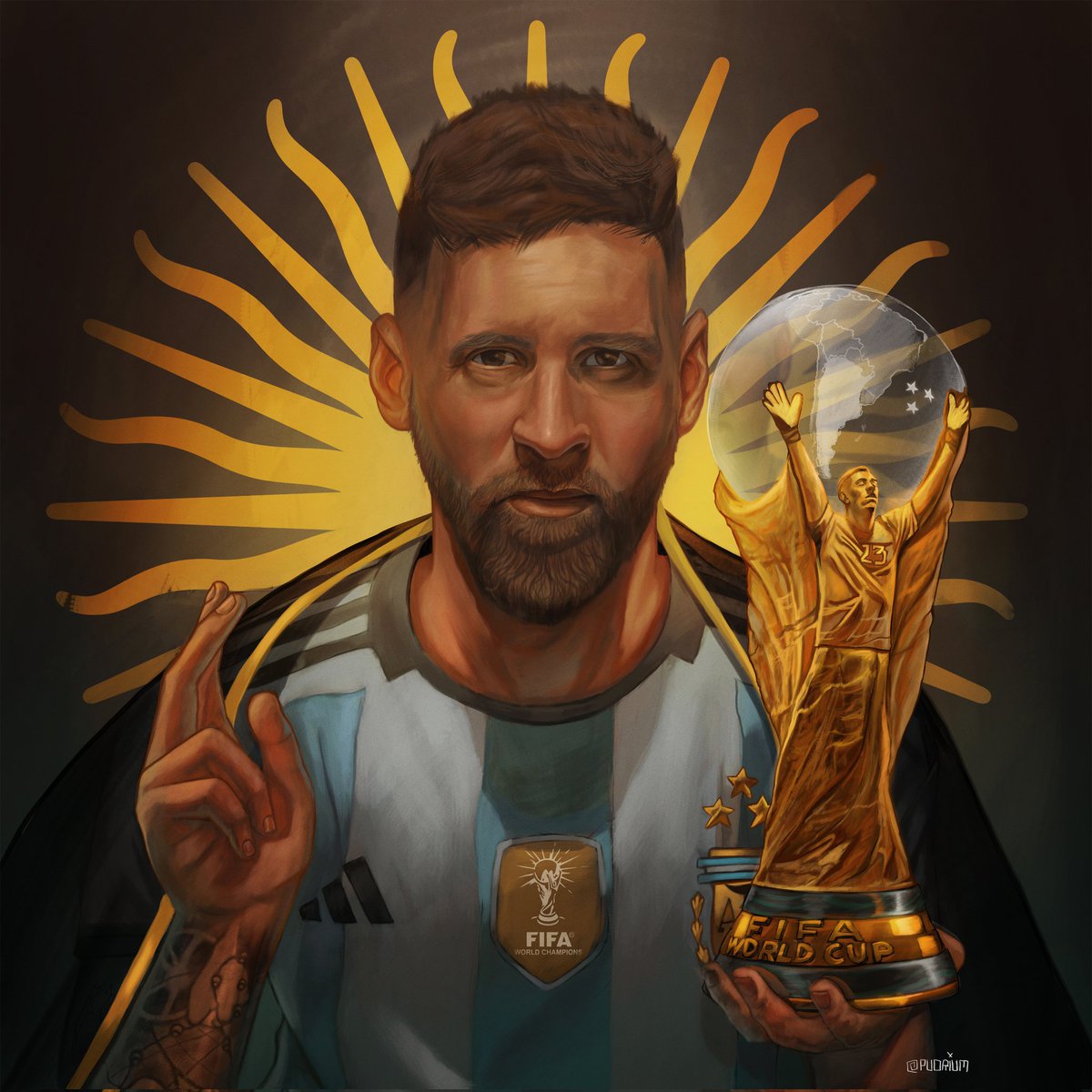 pudrium's tweet photo. "Messías" mi reinterpretacion de "Salvator Mundi" de Da Vinci.
#Messi𓃵 #DibuMartinez #QatarWorldCup2022 https://t.co/cdIhIPl8ZL