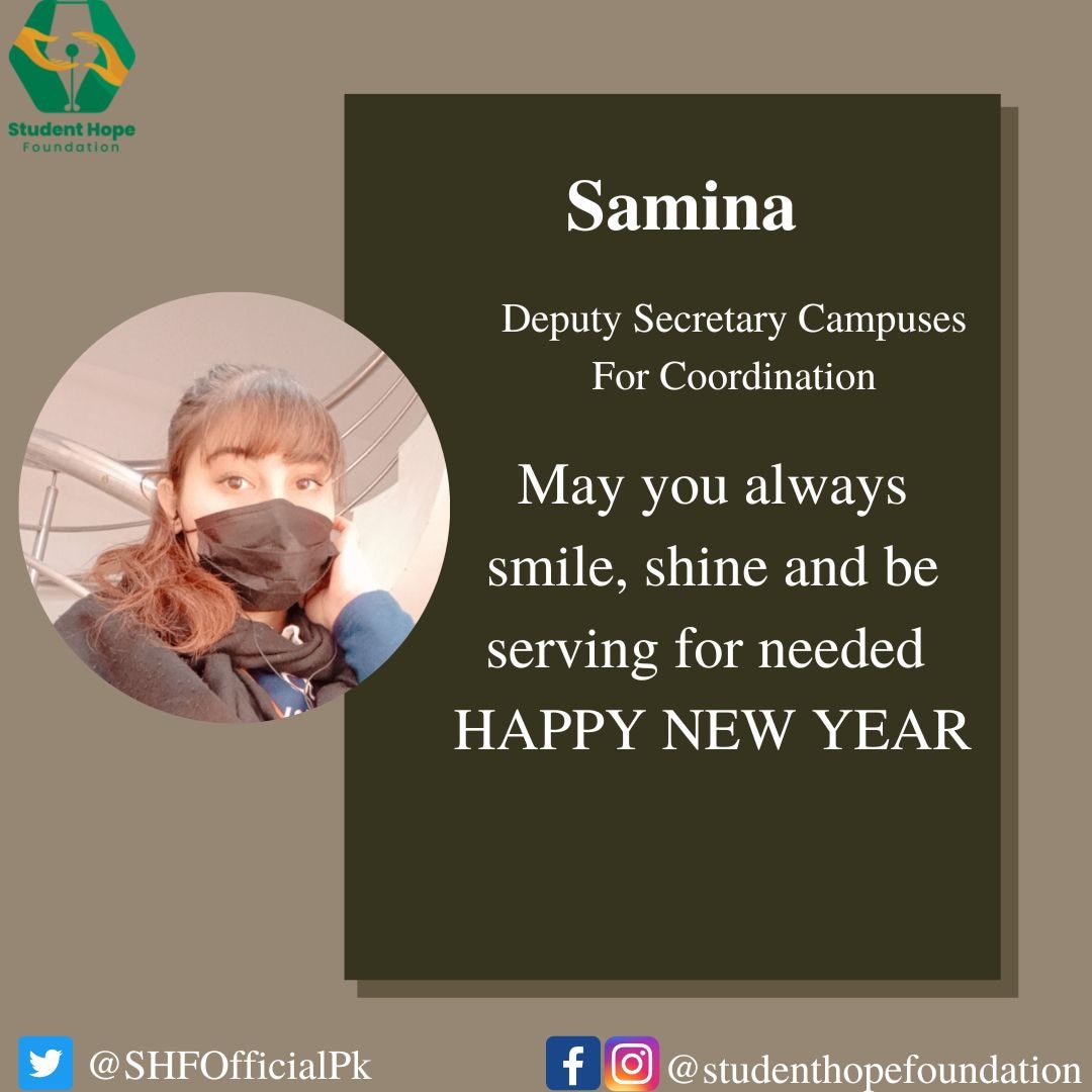 SHFOfficialPK's tweet photo. Deputy Secretary Campuses Miss Samina wishing you Happy New Year 2023 π
#bringinghopetothehopeless #Studenthopefoundation #SHFians https://t.co/6edZhPcJYS