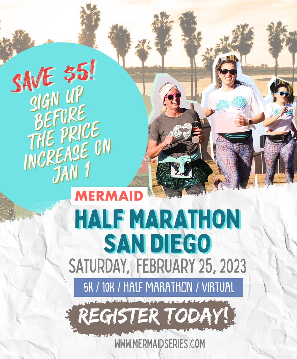 MermaidSeries's tweet photo. February just got a lot more fun!! Join us in San Diego for the Mermaid Half Marathon - 5k, 10k, Half on Saturday, Feb. 25th. Sign up at: https://t.co/CJpllF8aY5 https://t.co/Vn7scCdwvd