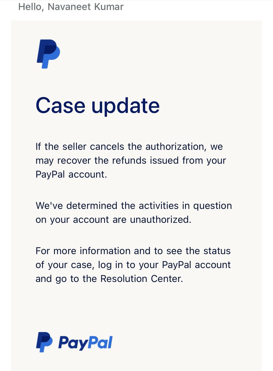 KumarNavaneet20's tweet photo. @PayPal selling on fraud protection and dispute vs reality.
After disputing unauthorized transaction within an hour here is what you get from Paypal. Paypal relies on mercy of merchant to protect its customer against fraud/unauthorized transaction. https://t.co/FwJwUvwexn