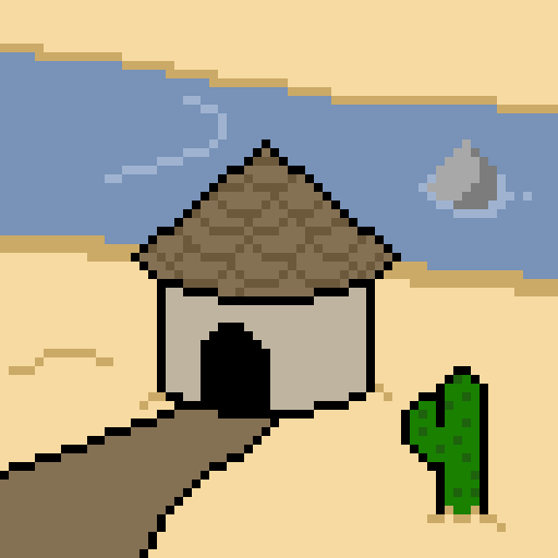 SecondToMost's tweet image. A very simple desert #hut on the river. #pixel_dailies @Pixel_Dailies #pixelart
