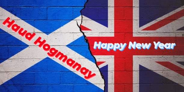 A guid New Year to ane an' a' and mony may ye see"

 or for those that don't understand Scottish

 A good New Year to one and all, and many may you see.