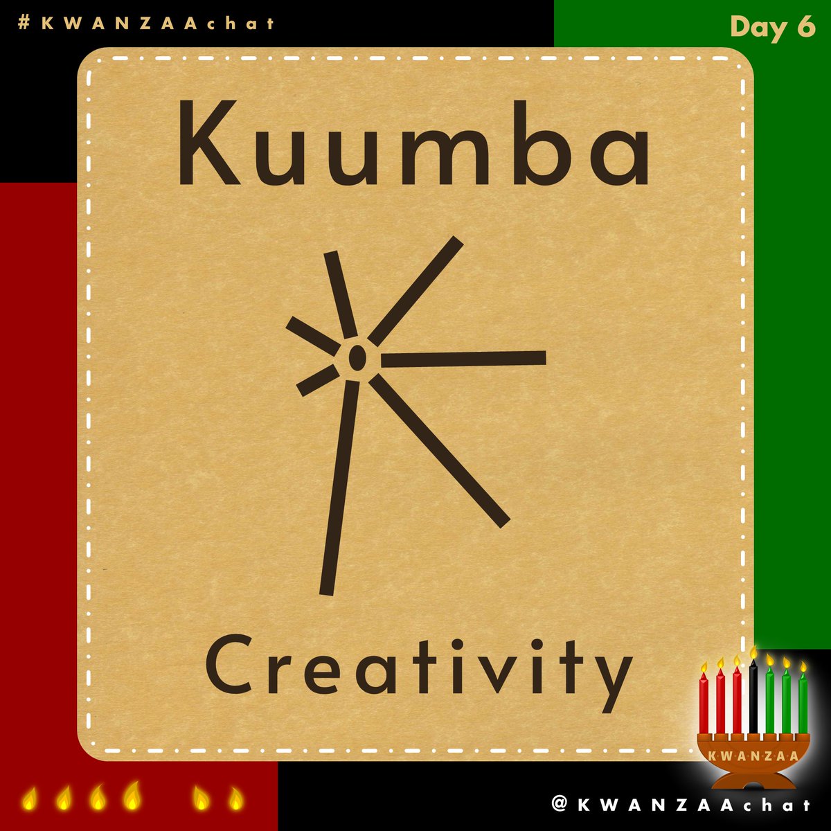 📣 :: The 6th day of Kwanzaa is Kuumba!
#Kuumba means #Creativity! ::
#KWANZAADay6
#Day6ofKWANZAA
#KWANZAA
#KWANZAAchat
#7Principles
#NguzoSaba
#Africana
