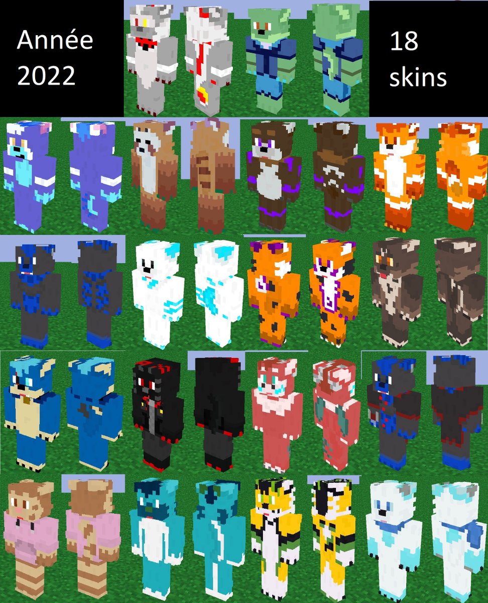 L'année se finit, et j'ai progressé en skins minecraft! Mon style s'est développé au fil du temps, ma manière de faire est beaucoup moins hasardeuse, je suis + confiant quand je fais mes skins. Je compte évidemment continuer, et peut être que je passerai enfin au pixel art!