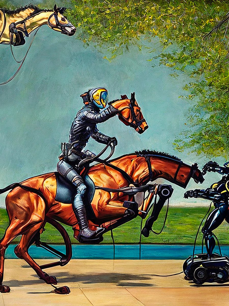 RogerHaus's tweet photo. 🔻 Flesh &amp; Steel #6🔺

Robotic limbs, mechanical sensors, and artificial intelligence, cyborg horses have qualities beyond those of regular horses, such as enhanced strength and speed. Who comes first?
 
0.11 ETH (1/1) LINK BELOW 🔽

#rogerhaus #aiart #aiartist #cyborg https://t.co/NkmxdOSyAm