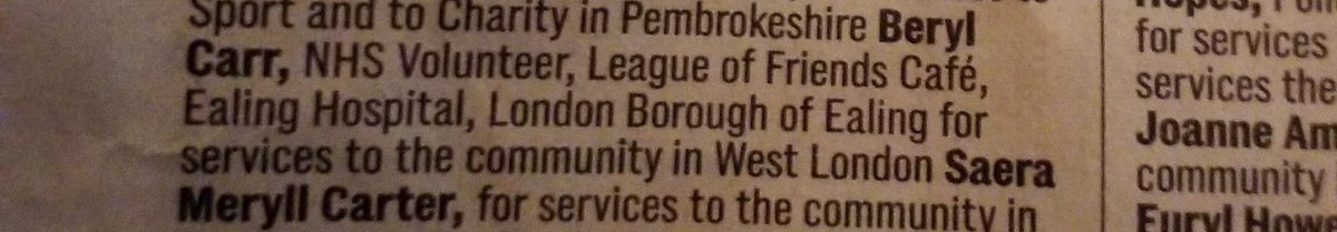 LizPaice's tweet photo. Congratulations to 100 year old Ealing resident Beryl Carr who has been awarded a BEM in the New Year's Honours List for services to the community in West London. As a long term volunteer at Ealing Hospital Beryl has deservedly been recognised for her dedication to others. https://t.co/8ng5eC1Bur