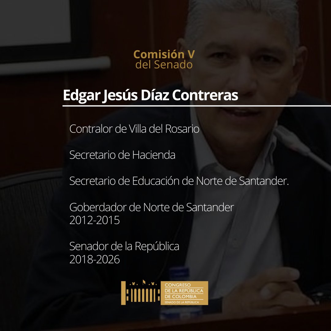 SenadoComisionV's tweet photo. ¡Más perfiles! El turno de presentación, es ahora para el honorable Senador @EdgarDiazPaLant del partido @PCambioRadical https://t.co/dKqcBzGqUn