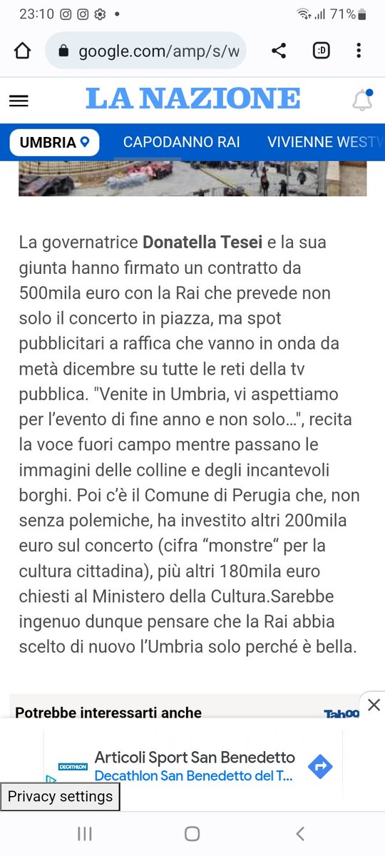 falcions85's tweet photo. Domanda.

Pare che il Comune di Perugia abbia investito 200 mila euro su #lannocheverra, che però è cominciato con 50 minuti di ritardo rispetto all'orario previsto, con possibile ascolto della manifestazione condizionato dal pessimo traino.

Chiederanno lo sconto alla Rai? https://t.co/8sjlV30fWb
