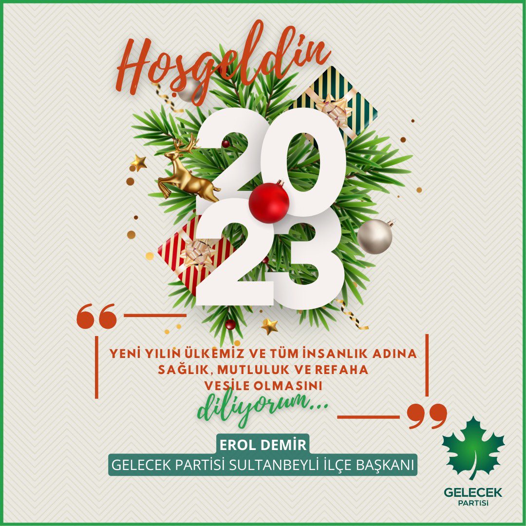 2023 Yılında Sn <a href="/Ahmet_Davutoglu/">Ahmet Davutoğlu</a> Liderliğinde <a href="/GelecekPartiTR/">Gelecek Partisi</a> iktidarın,da Ülkemize’Milletimize ve tüm mazlum coğrafyası başta olmak üzere hayırlar getirmesini diliyorum #Hosgeldin2023 <a href="/SelimTemurci/">Dr. Selim Temurci</a> <a href="/isamesihsahin/">İsa Mesih Şahin</a> @YZ049 <a href="/CelilSayan25/">A.Celil Sayan</a> <a href="/remzitemel04/">remzi temel</a> <a href="/meralkillicc/">meral.sivaslı</a> <a href="/KadirPolat3636/">Abdulkadir POLAT</a>