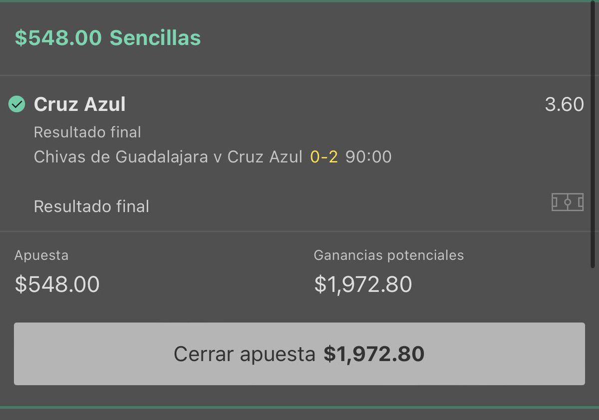 ChickenMcfly23's tweet photo. Y ayer se volvió a ganar 🤑✅ #picks #freepick #bets #bet365 #CruzAzul #Chivas #CopaSky #ligamx https://t.co/Nfvno1Q7El
