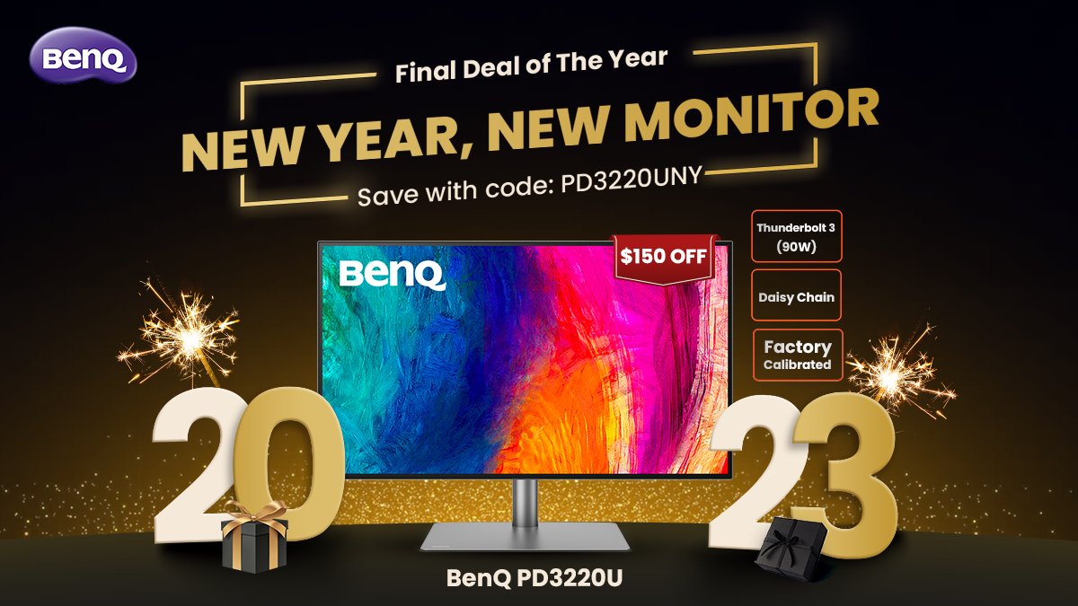 BenQAmerica's tweet photo. NEW YEAR, NEW MONITOR SALE!

Day 5️⃣ Reveal!
Grab our #PD3220U Professional Design Monitor for $150 OFF from TODAY until 12/31!

Use Promo Code: PD3220UNY

Click below to Checkout!
https://t.co/YxkEkuAdoz

#BenQ #MacFriendly #ThunderBolt3 #DesignMonitor #AQCOLOR https://t.co/56wsmaIaKd