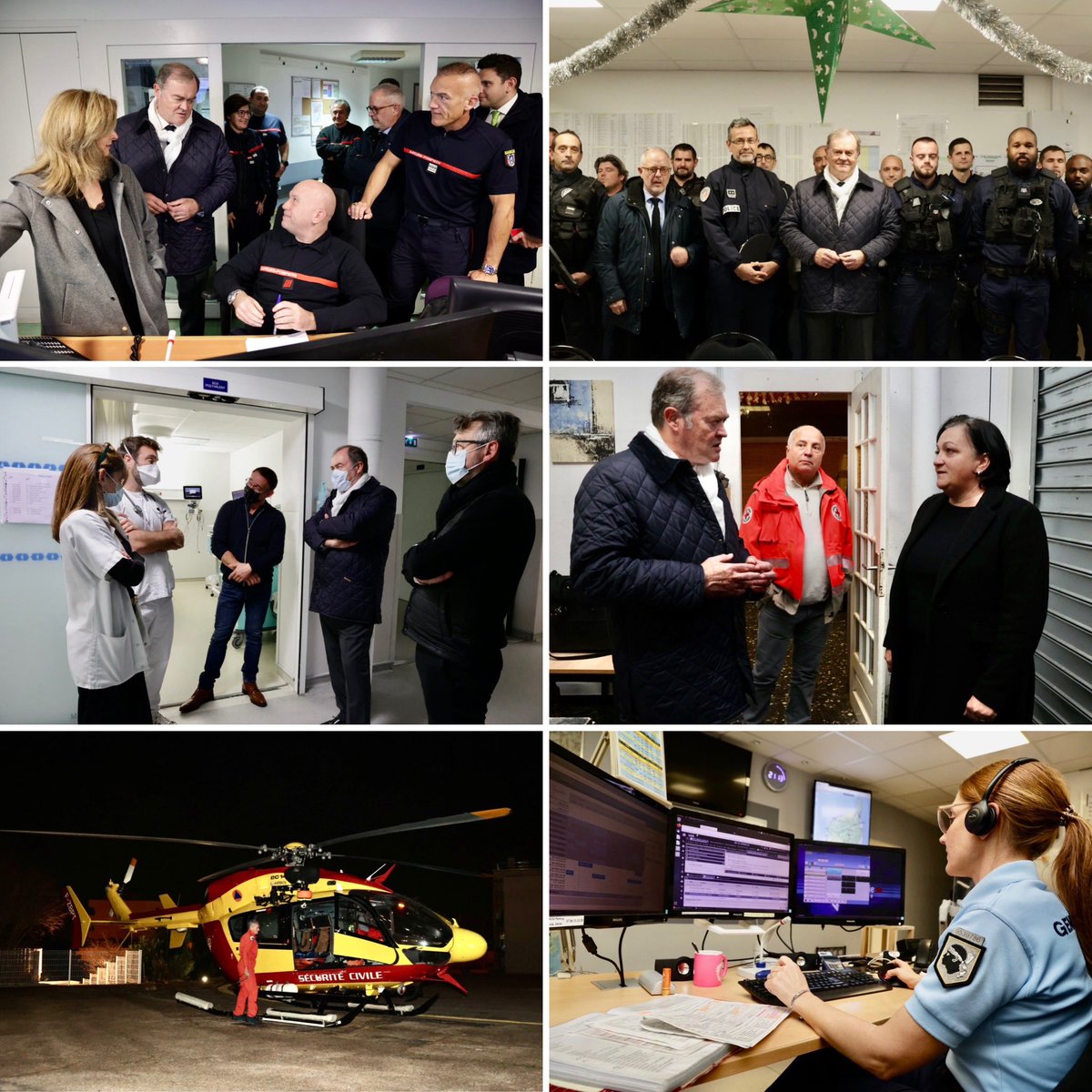 Déplacement du préfet de Corse auprès des nombreux acteurs de la sécurité et du secours mobilisés pour la nuit de réveillon et tout au long de l’année : #pompiers, #policiers, #gendarmes, #soignants, pilotes d’🚁, mais également bénévoles de la Croix-Rouge.

Merci à tous !