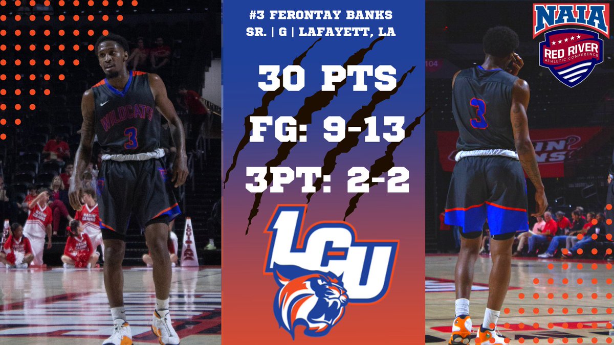 LCU_MBSK's tweet photo. NEW SEASON HIGH SCORER!!!!!

#3 FERONTAY BANKS PUT ON A CLINIC TODAY IN H. O. WEST FIELDHOUSE WITH 30PTS!!!!!! 

#ClawsUp #RRACMBB #NAIABasketball @RRACsports 
@NAIAHoopsReport @LCU_Wildcats @LC_University https://t.co/nCCotKO3vC