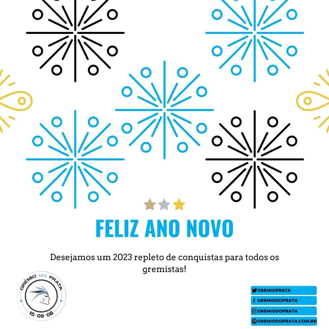 O Grêmio do Prata deseja aos gremistas um Feliz Ano Novo. Que seja um ano repleto de glórias para o nosso tricolor!!! #GremiodoPrata #ForteAguerridoeBravo