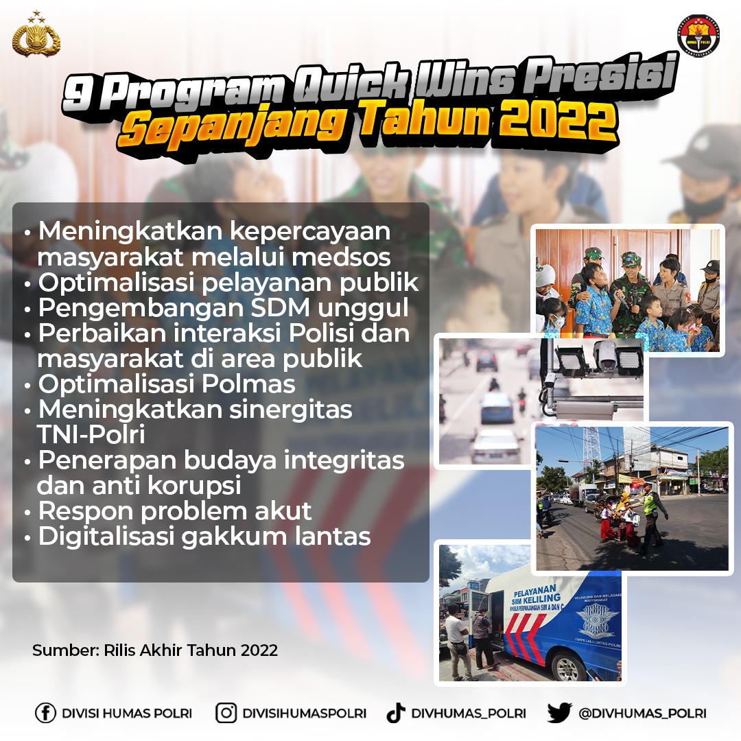 inianyeaa's tweet photo. 9 Program Quick Wins Presisi Sepanjang Tahun 2022

#Optimis2023
Langkah Perubahan Melayani https://t.co/p8aQfAexwC