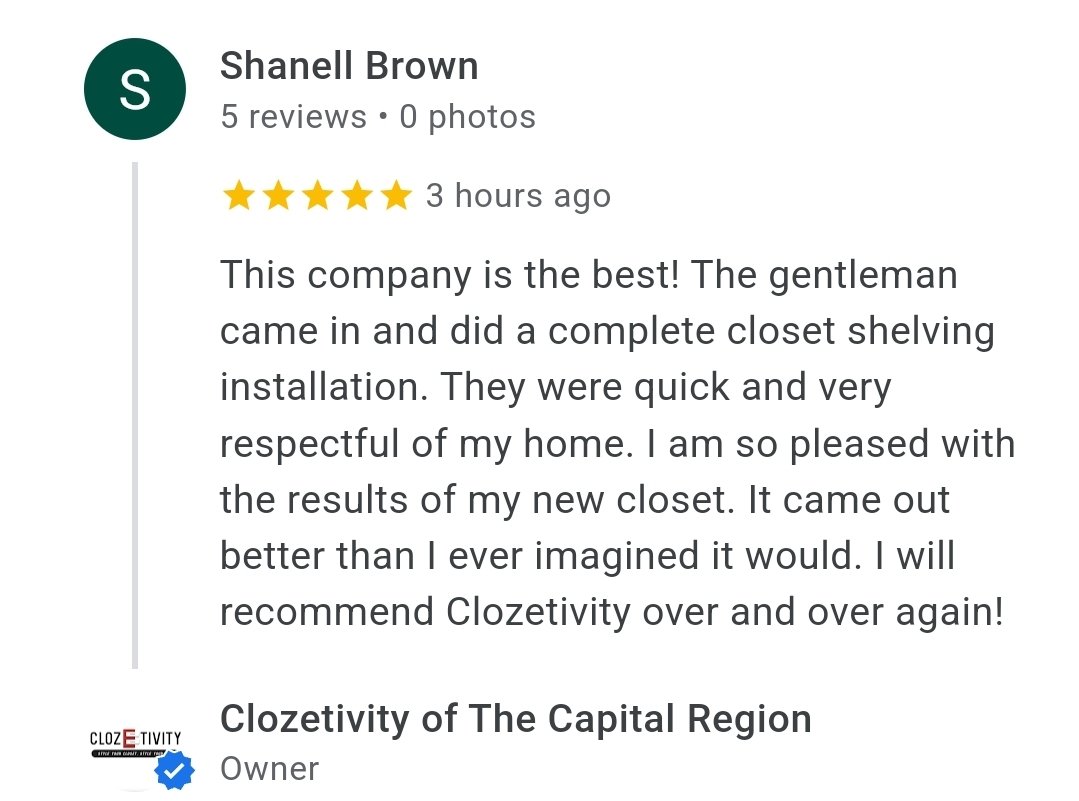 clozetivityNY's tweet image. #HappyNewYearsEve! 
We are excited to share we have another satisfied customer &amp;amp; a ⭐️⭐️⭐️⭐️⭐️ #Googlereview!! We can't wait to help more of you in the #CapitalRegion make your #DREAMcloset a REALITY in 2023! Send us a message for a FREE on-site consultation!
#clozetivity #Cohoes