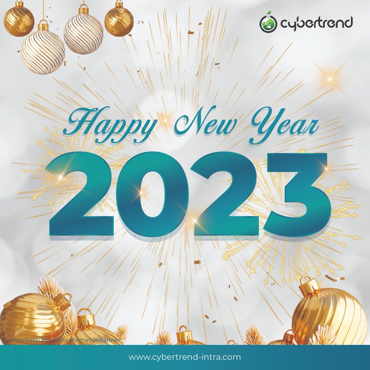 CIntrabuana's tweet photo. Happy New Year 2023 CyberFriends!
May this year bring new happiness, new goals, new achievements, and a lot of new inspirations to your life.  Wishing you a year fully loaded with healthy and happiness.

#HappyNewYear2023 #Cybertrend #NewYear #NewSpirit #BuildDataDrivenCompany https://t.co/Ur0rZMOWNU