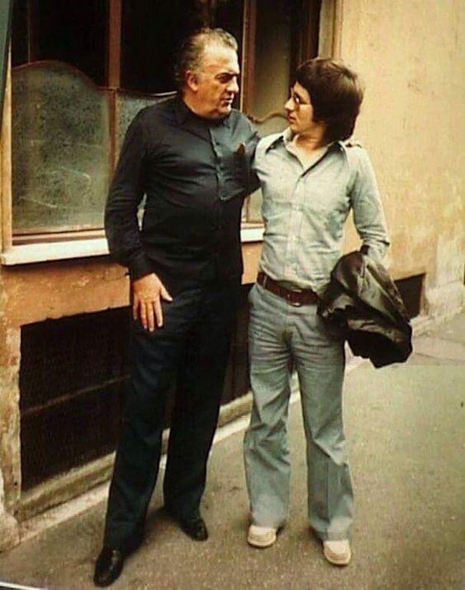 Spielberg and Fellini after a screening of Duel in Rome, 1973