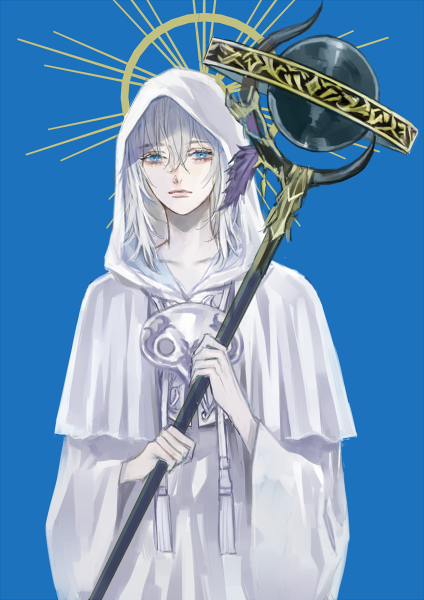 solo holding white robe blue eyes blue background robe hood  illustration images