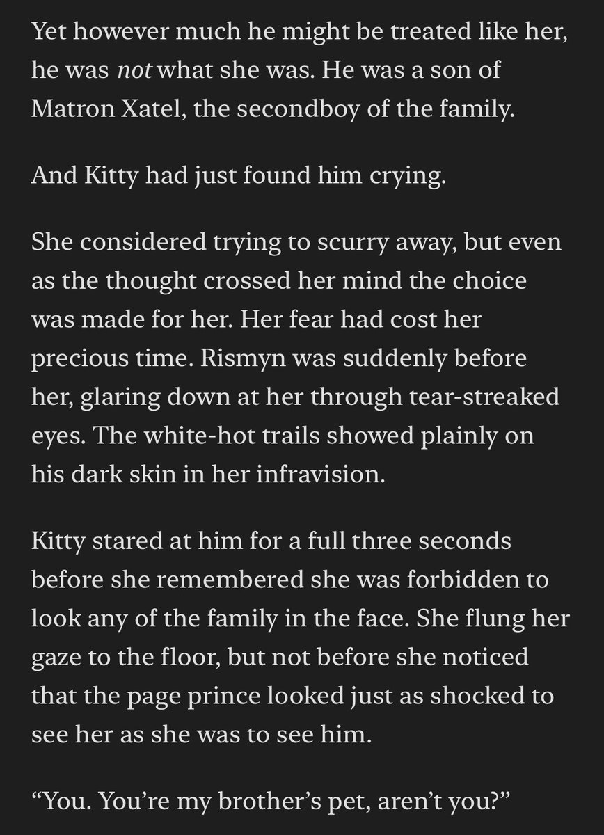 Stories_bySarah's tweet image. #drowcember
Day 31. Artist’s choice.
It was hard to choose which favorite moment I wanted to share, but I opted for an earlier excerpt. The moment two scared little children meet for the first time, changing their lives forever. 
#drow #dnd #WritingCommunity