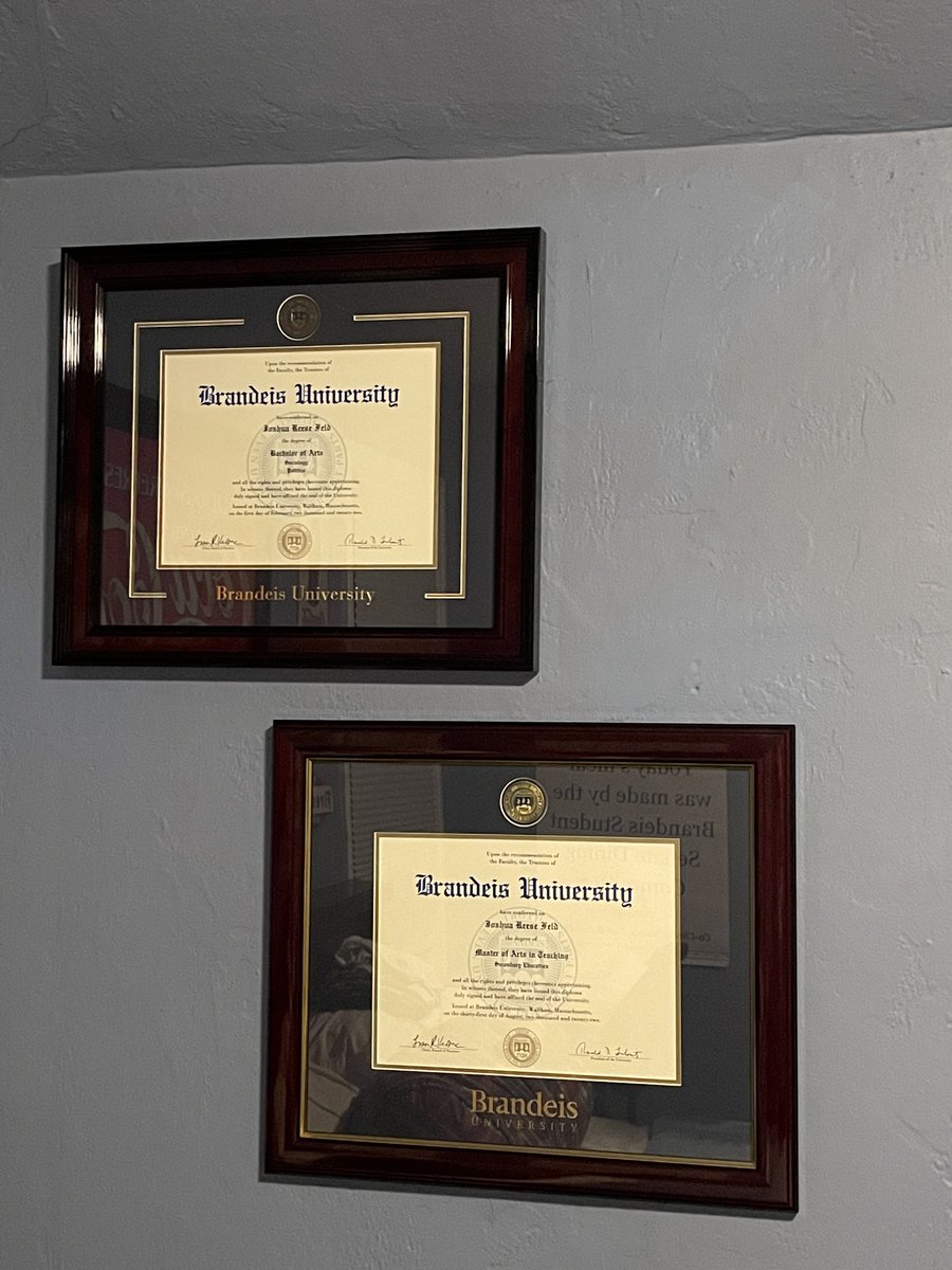 JoshuaFeld3's tweet photo. Finally up &amp; framed: 4 years, 2 diplomas- BA/MAT https://t.co/is0HPTRbBj