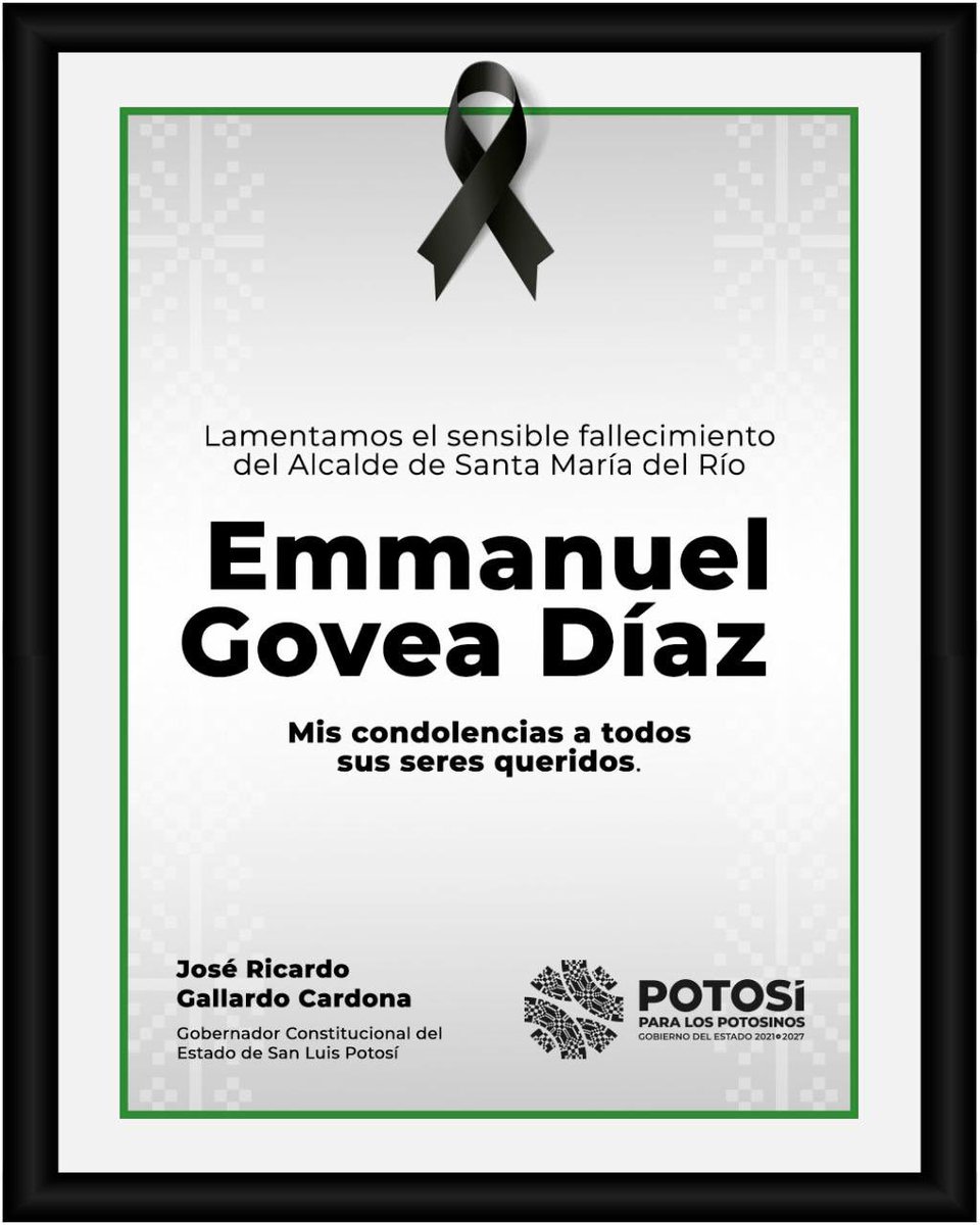 Adela_Micha's tweet photo. Fallece en accidente automovilístico, Emanuel Govea , presidente municipal de Santa María del Río, San Luis Potosí, informó el gobernador del estado, Ricardo Gallardo. https://t.co/PkAbpdNPdH