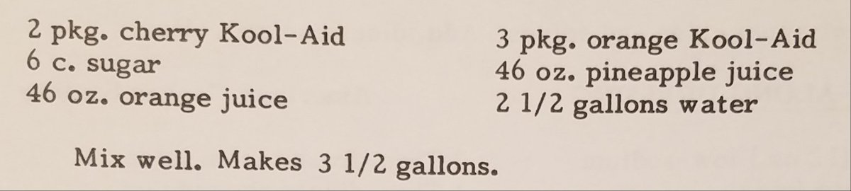 Party Punch -- 1970s

#oldrecipe #punch #partyfood
#partypunch #partydrinks
#koolaid #orangejuice
#pineapplejuice