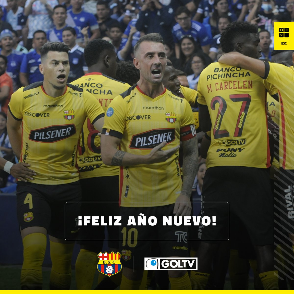 BarcelonaSC's tweet photo. El fútbol nos da siempre la posibilidad de formar amistades que duran toda la vida 🤝

Queremos agradecer el apoyo brindado por @GOLTVEcu y que nos espere un 2023 plagado de éxitos 💪

¡Muy feliz año nuevo y por ver muchos más triunfos en la pantalla amiga de GOLTV! 📺 https://t.co/ZAXMr14zNn