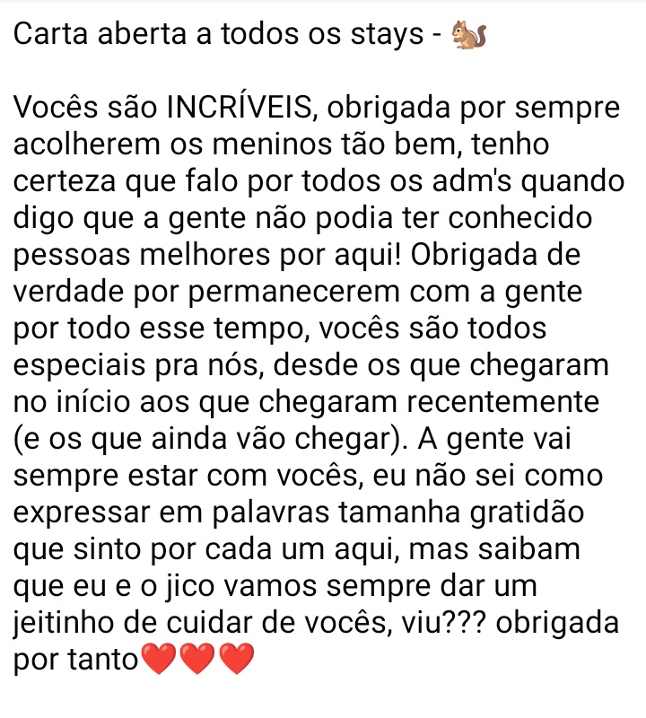 projetoskzbr's tweet photo. Carta aberta a todos os stays - 🐿️ https://t.co/hhOQmpm6Pi