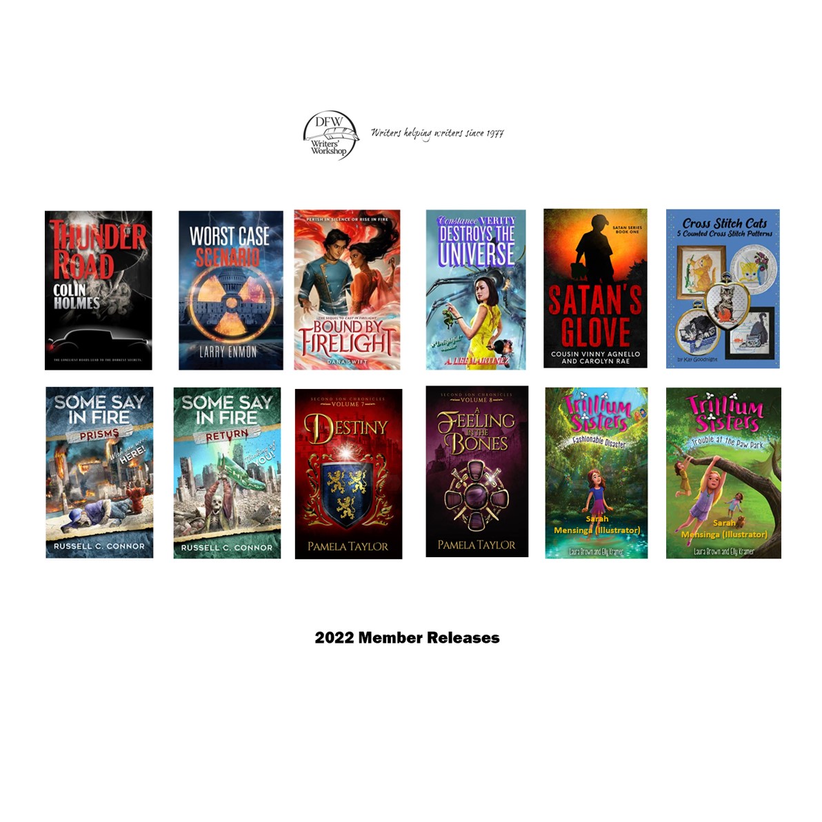 Wishing you all a Happy New Year! 

But before we say goodbye to 2022, here's a look back at our member releases over the past year. 

Congrats to <a href="/bycolinholmes/">Colin Holmes</a> <a href="/LarryEnmon/">Larry Enmon</a> <a href="/swift_dana/">Dana Swift</a> <a href="/ALeeMartinez/">A. Lee Martinez</a> <a href="/CarolynRaeW1/">CarolynRaeWilliamson</a> <a href="/KayGoodnight/">📚 Kay Goodnight 📚</a> <a href="/russellcconnor/">Russell C. Connor</a> Pamela Taylor and <a href="/sarahmensinga/">Sarah Mensinga</a>