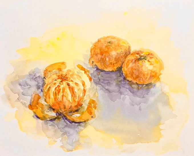 #水彩 #透明水彩 #watercolor 新年明けましておめでとうございます今年もよろしくお願いします(水彩スケッチ)みかん 