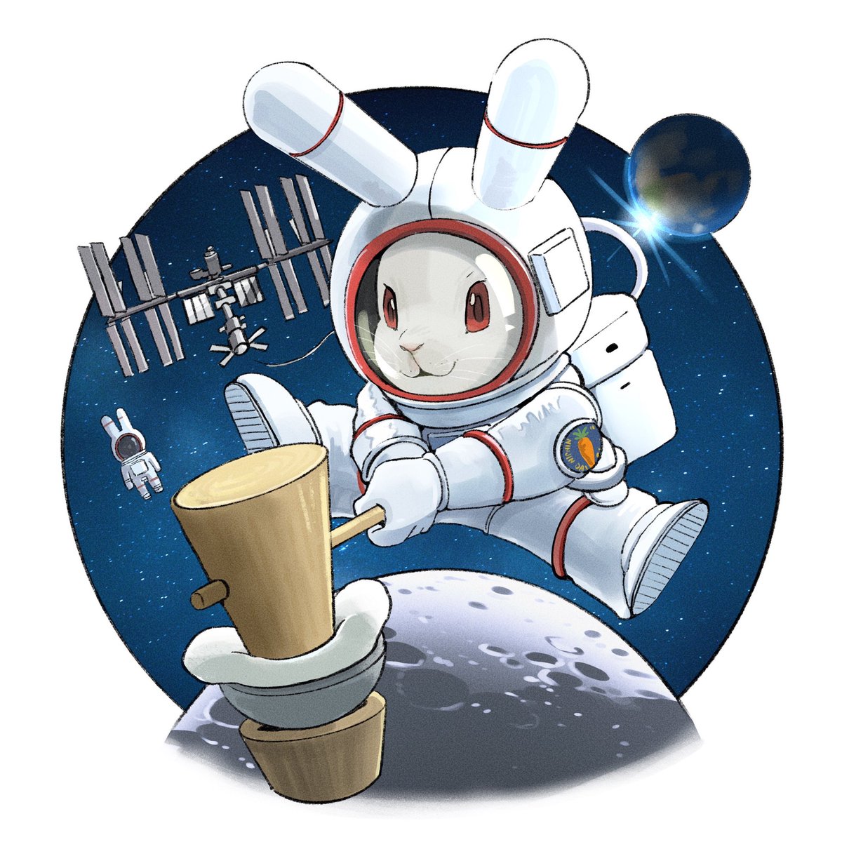 spacesuit astronaut space solo red eyes rabbit ears planet  illustration images