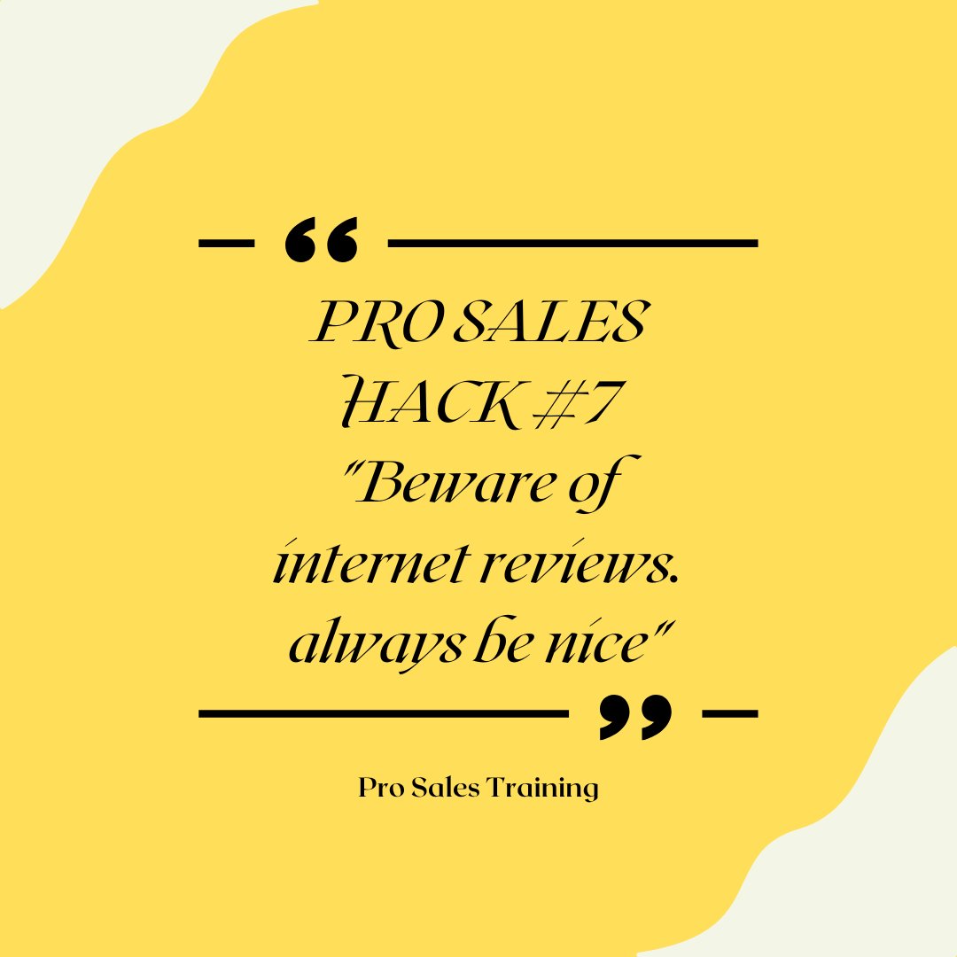 Pro Sales Hack #7 - Beware of internet reviews.
.
.
.
#salesprocess #salesprocesses #customerjourney #businessstrategy #instagramgrowth #salesandmarketing #marketing #brand #brandidentity #iggrowth #socialmediamarketing #businessassets #salesstrategy #salestools #salesasset