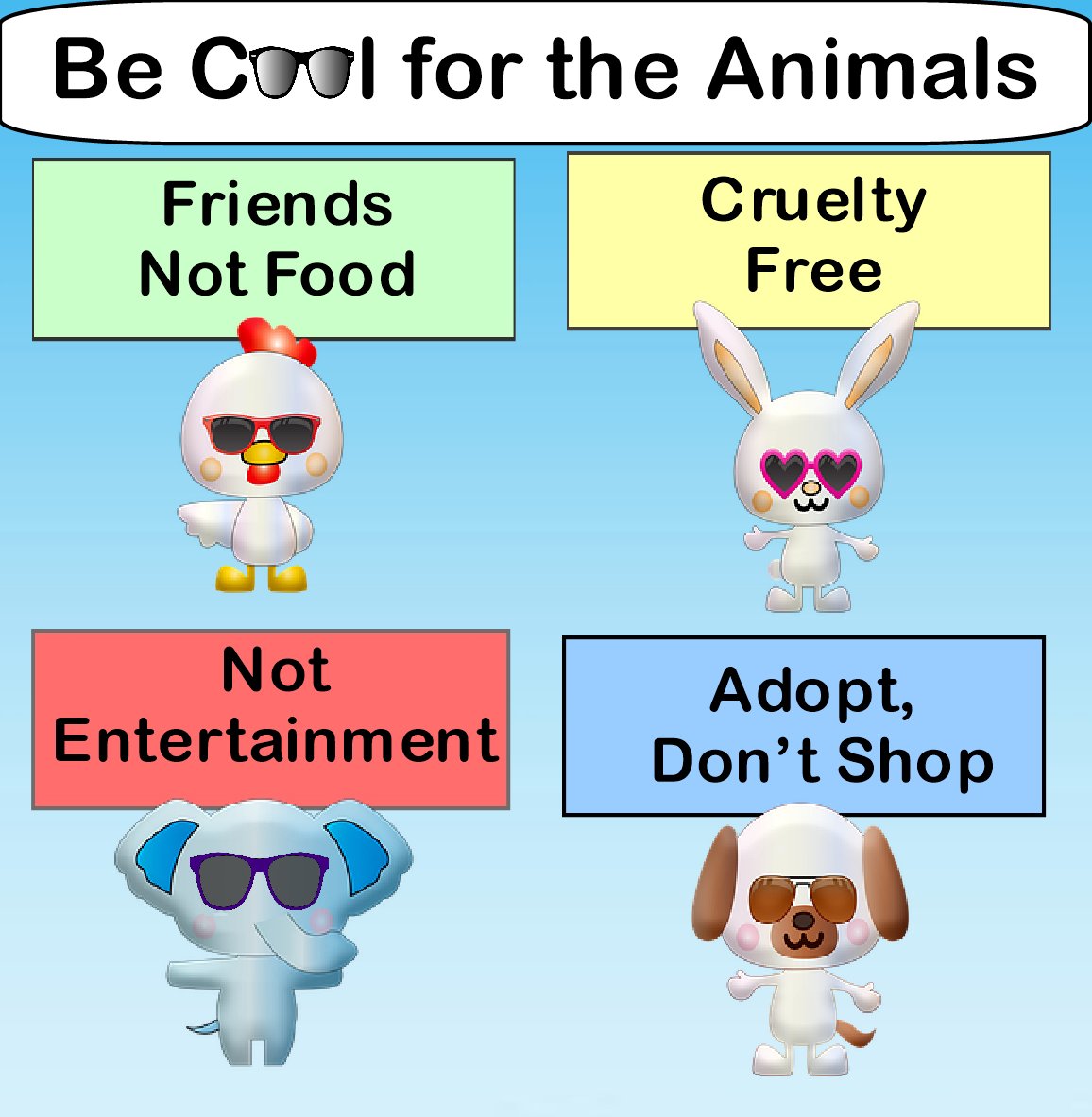 Make this the year to treat all animals with kindness. #becool #friendsnotfood #crueltyfree #notentertainment #adoptdontshop #goodcauses #changetheworld #cool #fortheanimals #bethechange
