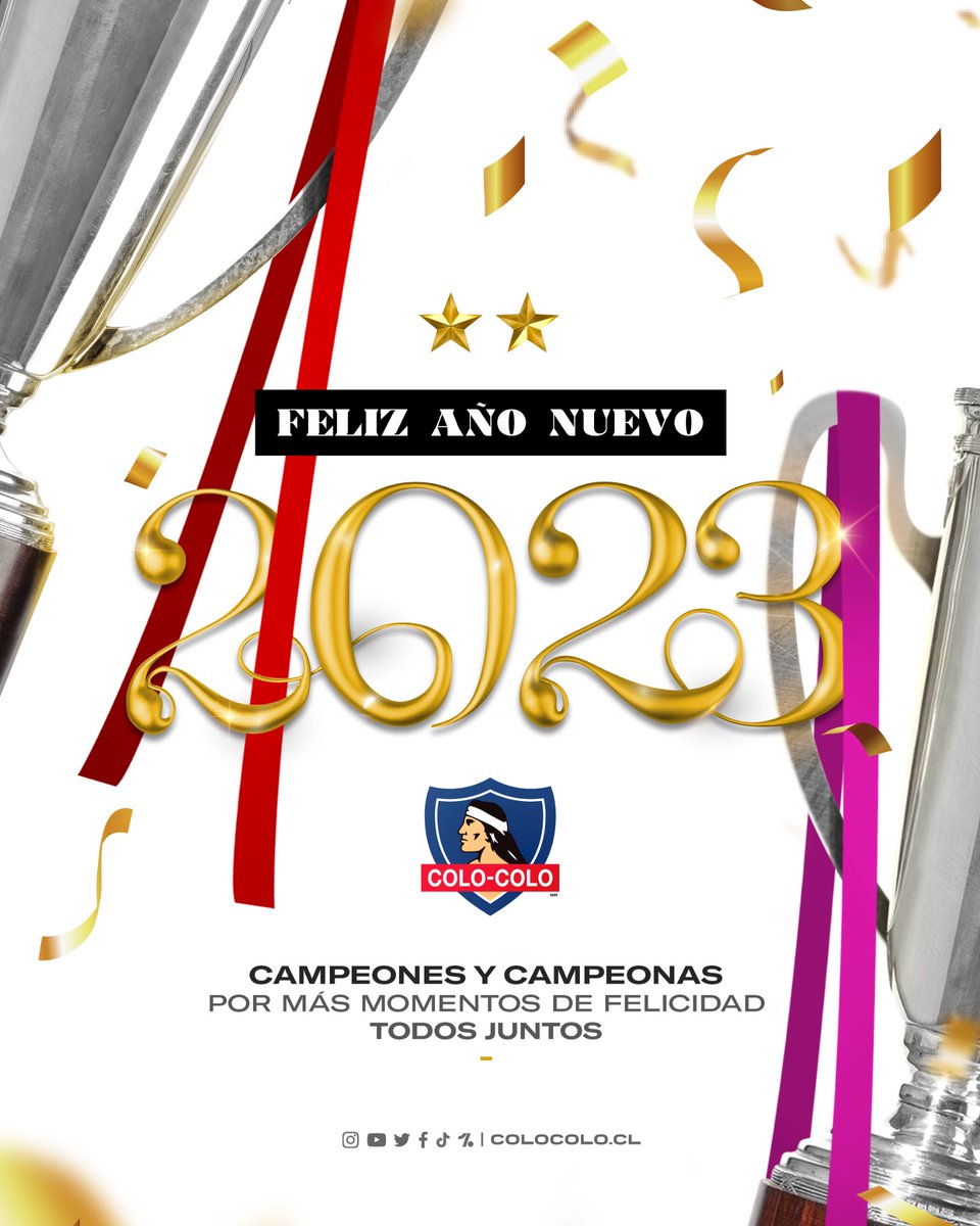 ColoColo's tweet photo. 𝐂𝐚𝐦𝐩𝐞𝐨𝐧𝐞𝐬 𝐲 𝐂𝐚𝐦𝐩𝐞𝐨𝐧𝐚𝐬: que sea un gran 2023 🤟🏼⚪️⚫️ 

Felices fiestas, ¡a disfrutar con responsabilidad y esperar con ilusión por otra gran temporada! https://t.co/NmgV7FMeQJ
