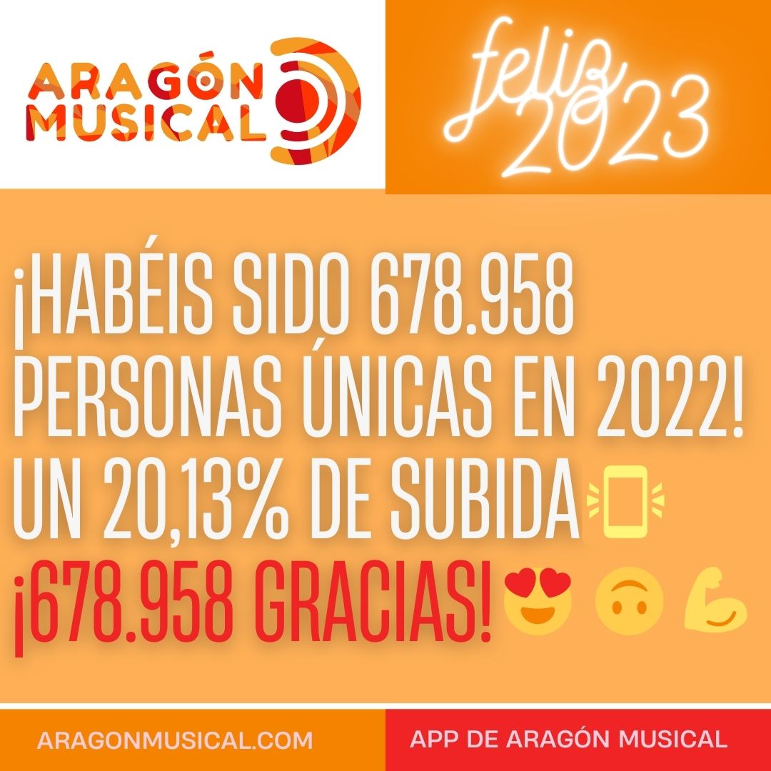 aragonmusical's tweet photo. 🔝 En 2021 sobrepasamos por vez primera el medio millón de personas únicas anuales. En 2022 habéis sido 678.958. ¡¡Gracias a ti somos líderes!! ¡¡Feliz 2023!!❤

#AragónEsMusical https://t.co/JBs90CIQcp