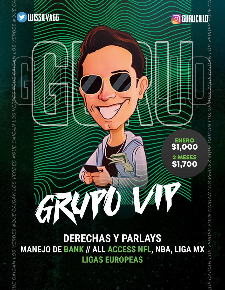 LuisSilvaGG's tweet photo. Sortearé 3 lugares para cada grupo entre mis followers que den RT 🔁

Grupo Élite: Para apostadores fuertes, mis jugadas de 5-20k. Durará 2-3 meses y no se jugará diario.

Grupo VIP: Mensual con acceso a playoffs NFL, NBA, Liga MX y Ligas Europeas.

¿Quieres entrar? Mándame DM 📥 https://t.co/pBLgSntaxA