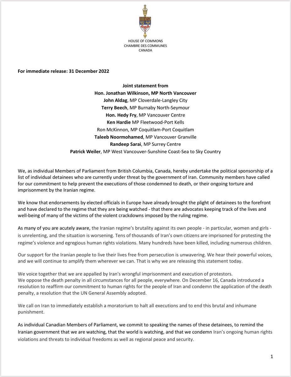 Taleeb's tweet photo. We denounce the violent repression &amp; death sentences faced by political detainees in Iran. I am sponsoring Dr. Homayoun Eftekharian Nia, arrested for treating injured protesters, &amp; Amir Nasr-Azadani, a professional soccer player who stood against the regime. Here’s our statement: https://t.co/eJi5An0kvt