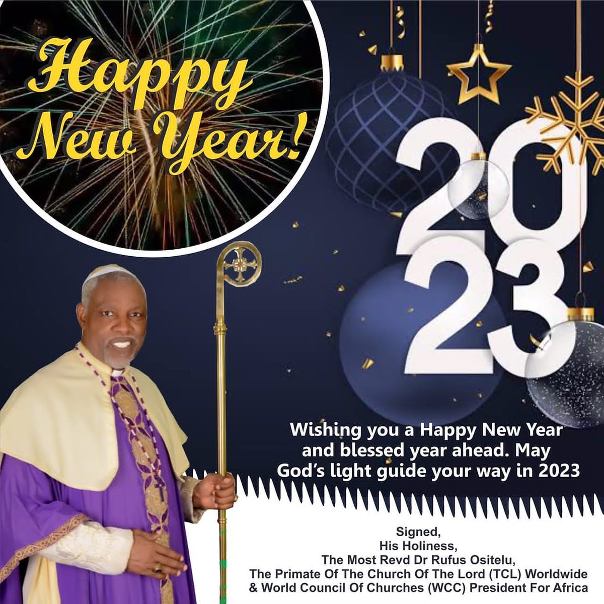AladuraPope's tweet photo. Welcome to the Year 2023. You have started it well and you will end it stronger in Jesus' mighty name, Amen. #NewYear #ositelu #Ogere #TCL #TCLAW #ToGodBeTheGlory https://t.co/ABVatqKMUW
