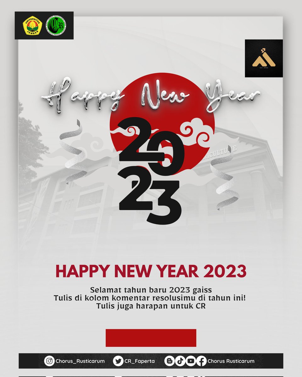 cr_faperta's tweet photo. [HAPPY NEW YEAR 2023]

Melody!!CR!!

Keluarga besar Chorus Rusticarum mengucapkan Happy New Year 2023. Mari kita nantikan satu tahun yang penuh dengan kesuksesan besar dan petualangan baru. Semoga  kesehatan dan kebahagiaan juga senantiasa bersama kita. aamiin https://t.co/BUmt0YwRvz