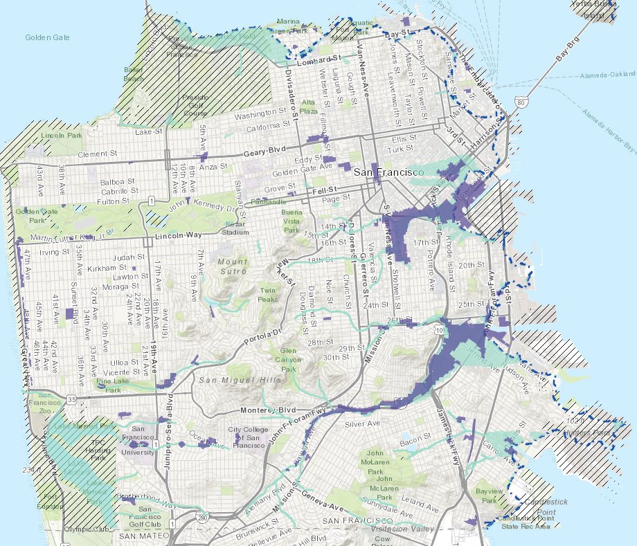 Climate change means "100-yr" floods happen more frequently, revealing SF's hidden creeks. See your risk at sfplanninggis.org/floodmap/ and what we're doing to prepare at sfport.com/wrp