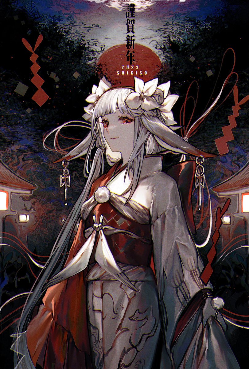 1girl japanese clothes kimono solo red eyes long hair hair ornament  illustration images