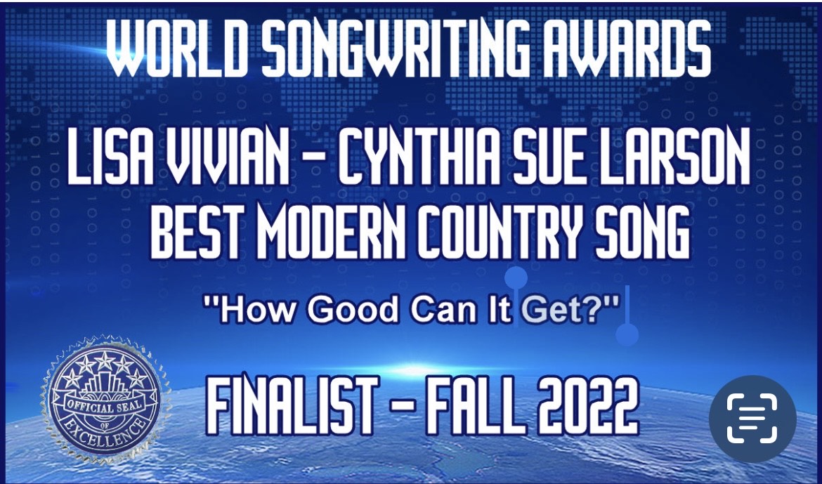cynthialarson's tweet photo. Amazing news! The song I co-wrote with Lisa Vivian, "How Good Can It Get," was awarded top 10 finalist for Best Modern Country Song in Fall 2022!
https://t.co/hBDwbvG4Qm
#BestSong #awards2022 #countrymusic #HowGoodCanItGet https://t.co/X12U4zTauO